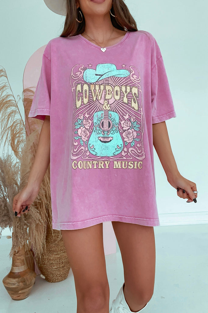 Cowboys & Country Music Tee -Pink