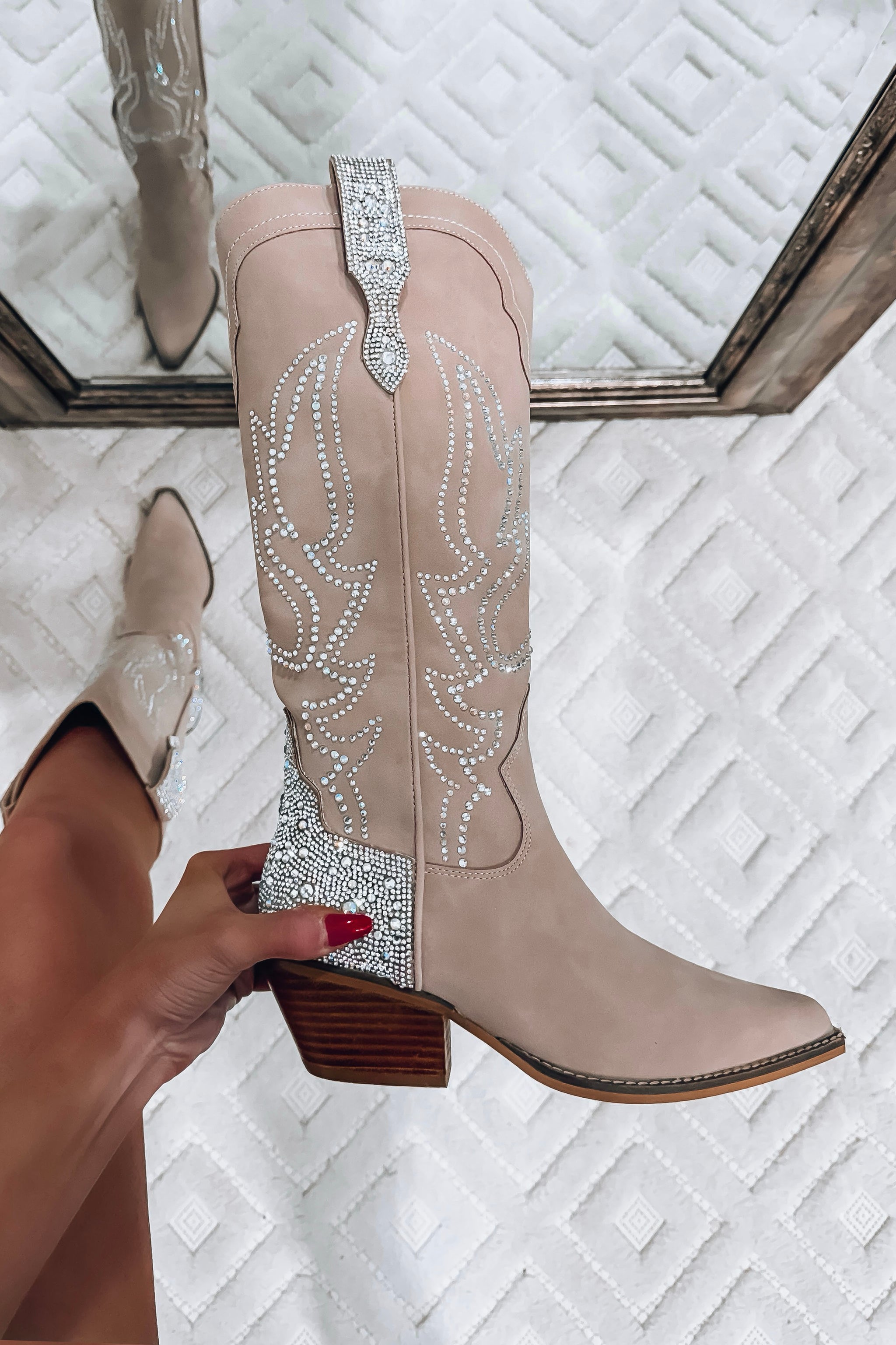 Bottes Cowboy Grises Femme So Simpok - Strass & Broderies - Bout Carré - NEUVES En Boîte - Taille US 6.5 (EU 37)