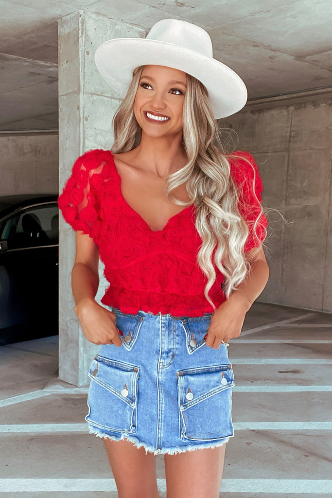 Rosie Ruffle Top -Red