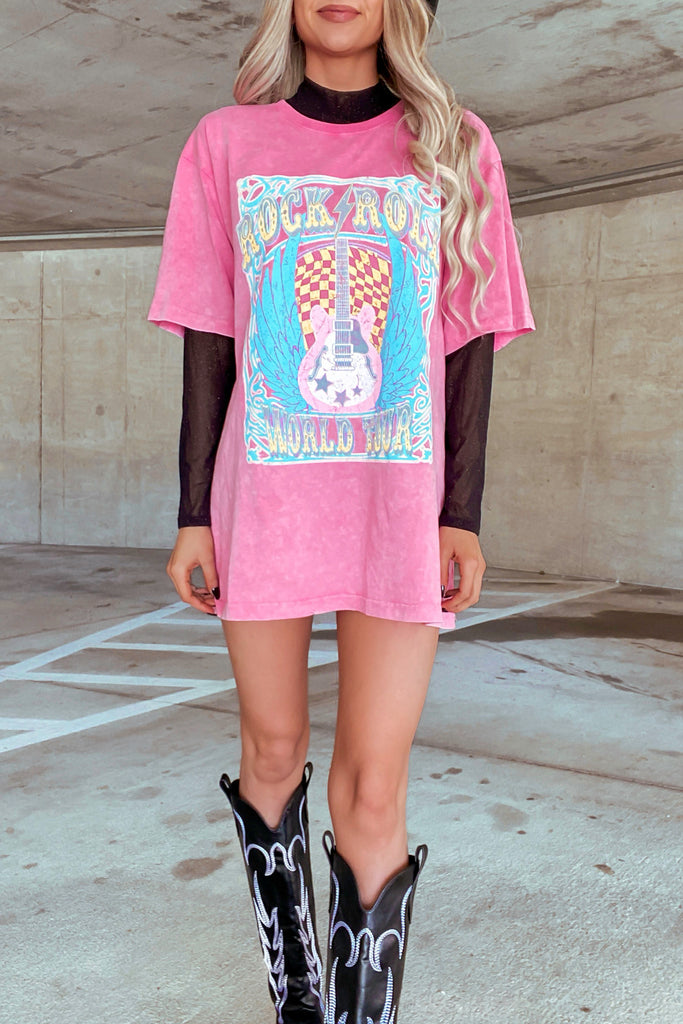 Rock Out Graphic Tee -Pink