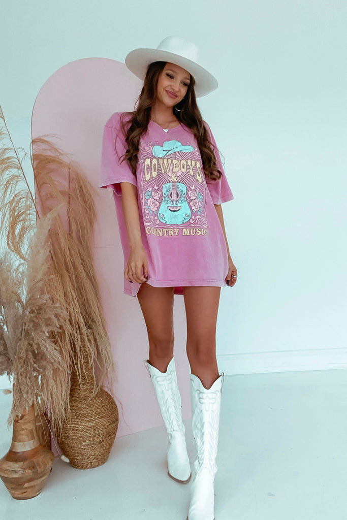 Cowboys & Country Music Tee -Pink