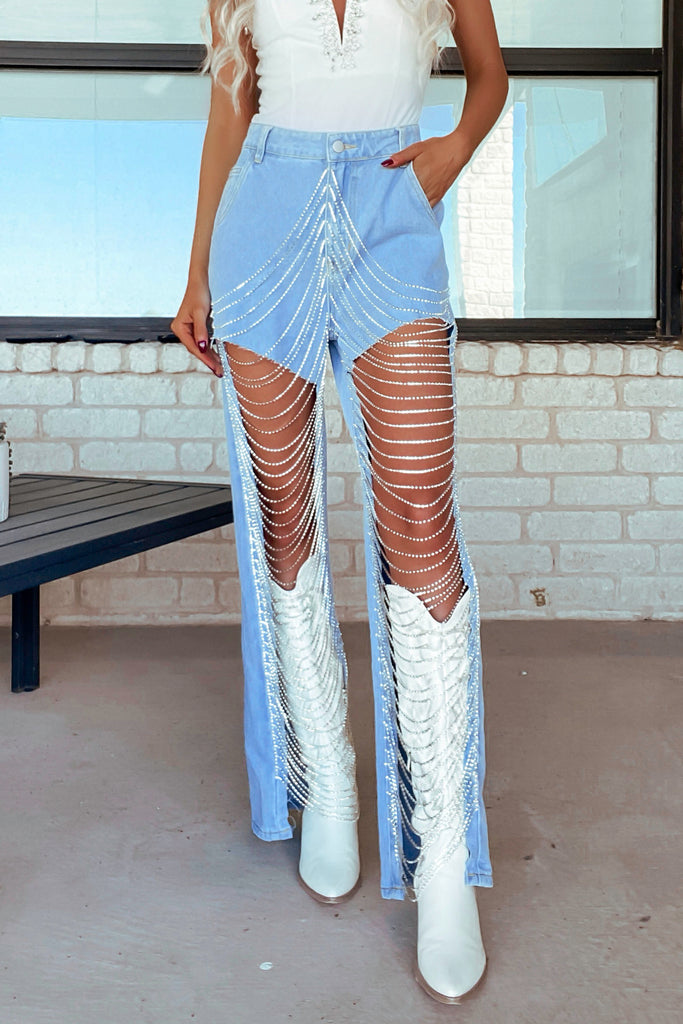 Nelly Rhinestone Denim Jeans – Matte Blaque