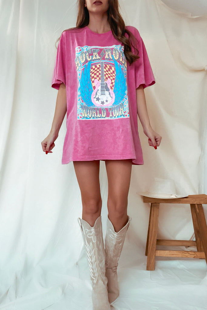 Rock x Roll Graphic Tee -Pink