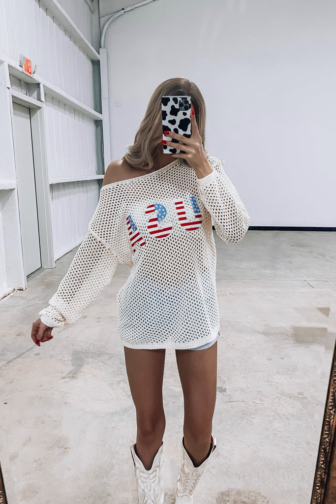 USA Knit Cover Up Top -Ivory