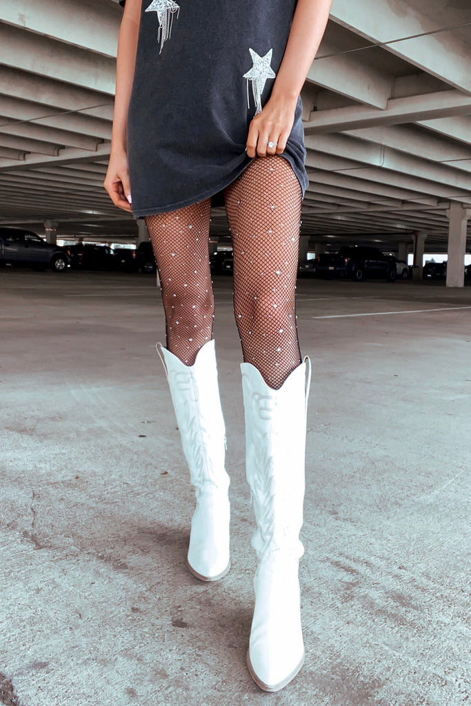 Cool Girl Rhinestone Stockings -Black