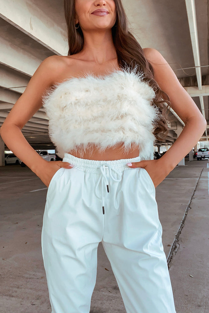 Beige Feathered Top