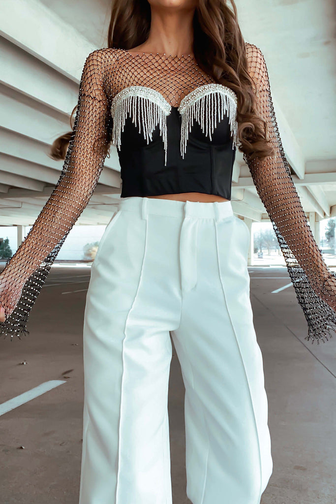 Rhinestone Fish Net Top