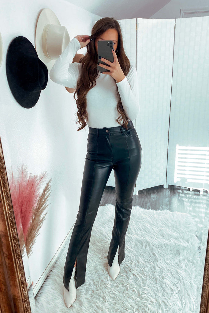 Vegan Leather Slit Pants